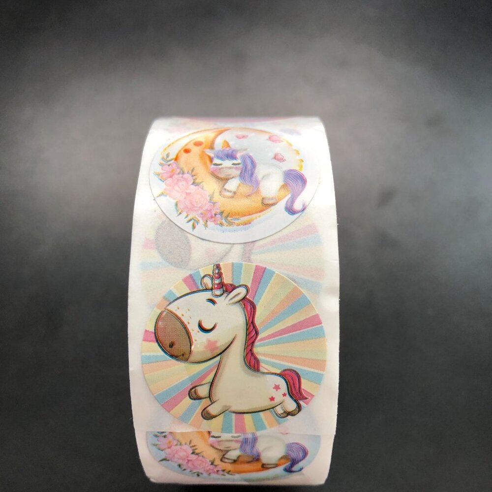 1 Roll 500 pc Unicorn Stickers Self Sticking 4 Different Styles 1" Round